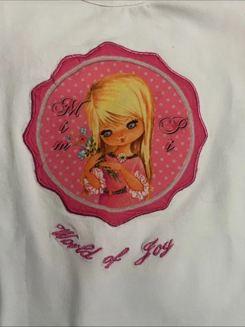 Mim-Pi NEW White Tee with Neon Pink Puff Sleeves and Girl Graphic